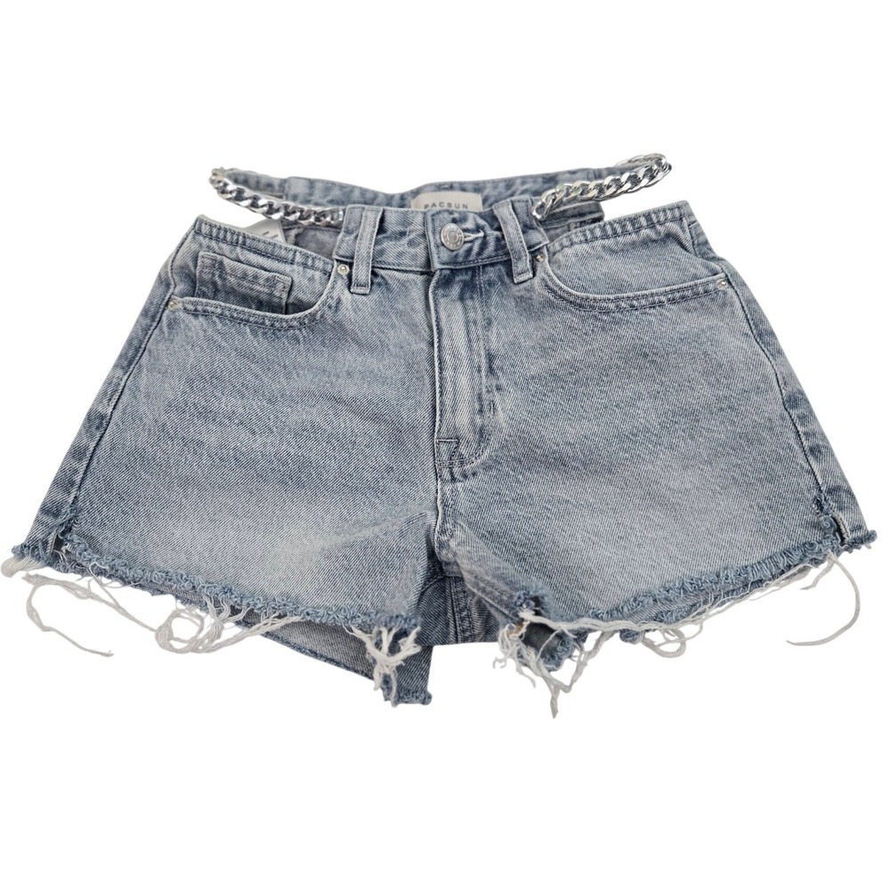 PacSun High Rise Festival Denim Shorts Womens 23 Chain Cutout Frayed Hem Y2K